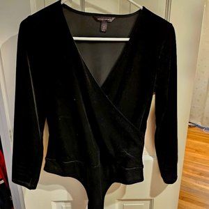 Banana Republic Velvet Wrap Body Suit, Small, Black